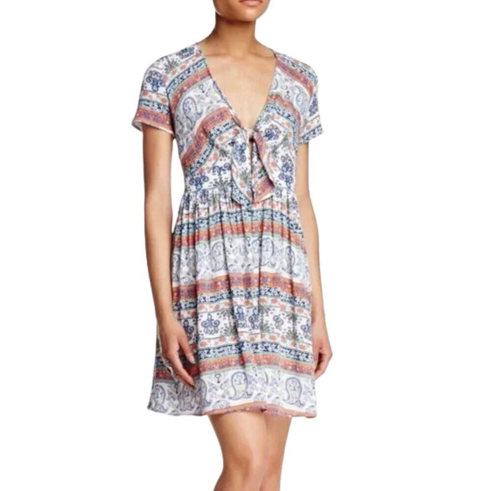 NWT Romeo & Juliet Couture Paisley Tie Front Mini Dress Sz. M